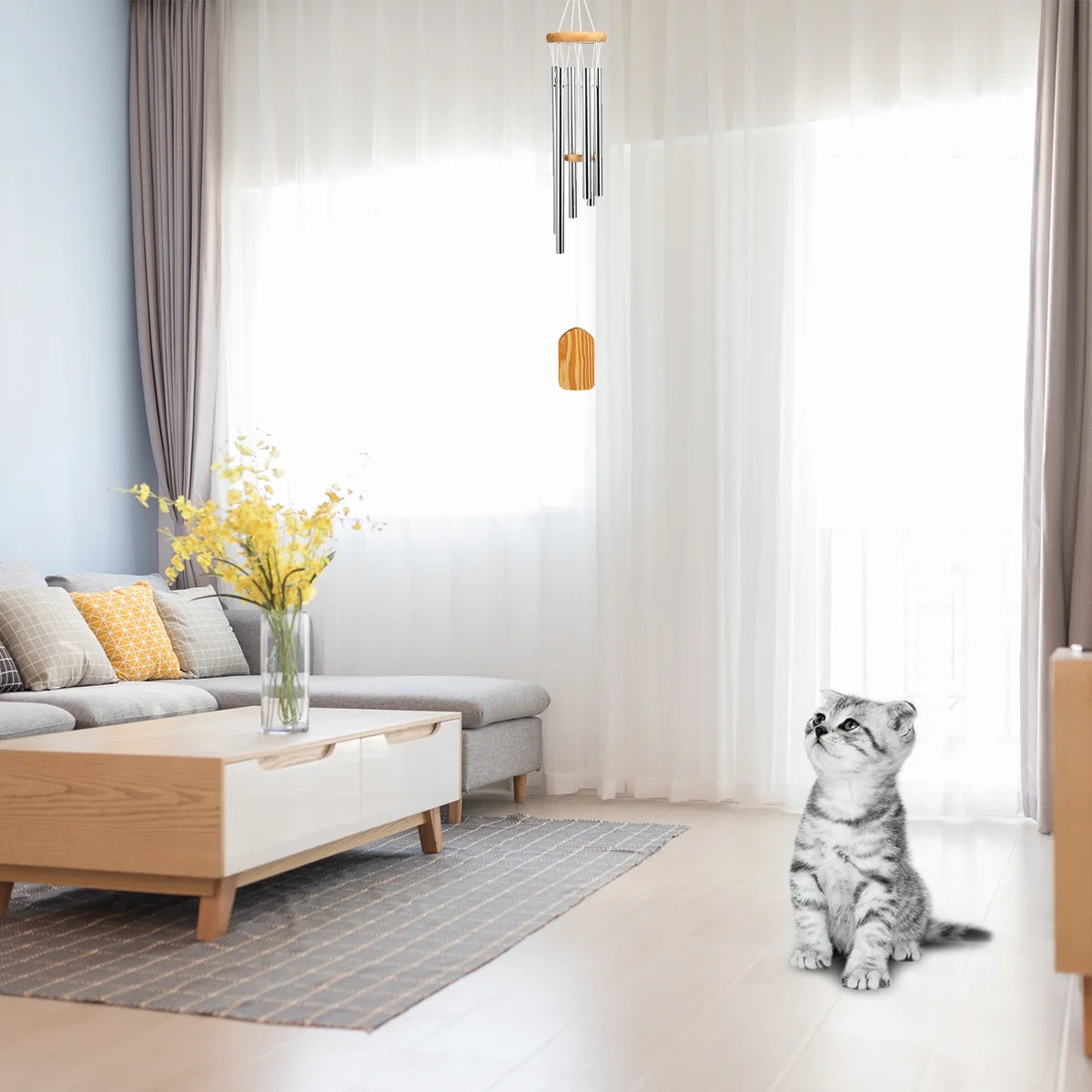 ® 25" Wind Chimes for Outside,Memorial Wind Chimes with 6 Silver Aluminum Tubes and S Hook,Clearance Wind Chimes for Home Garden Hanging Decor,Window Wind Bells