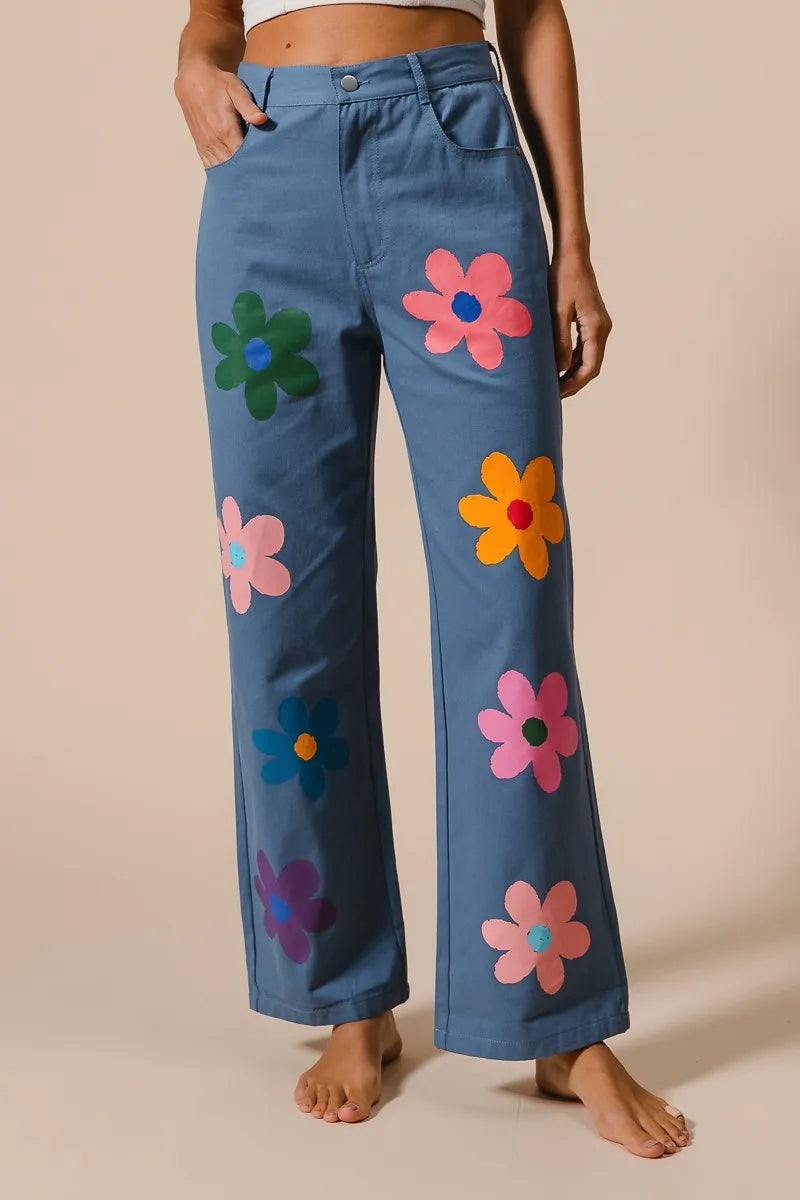 Flower Print Straight Legs Pants