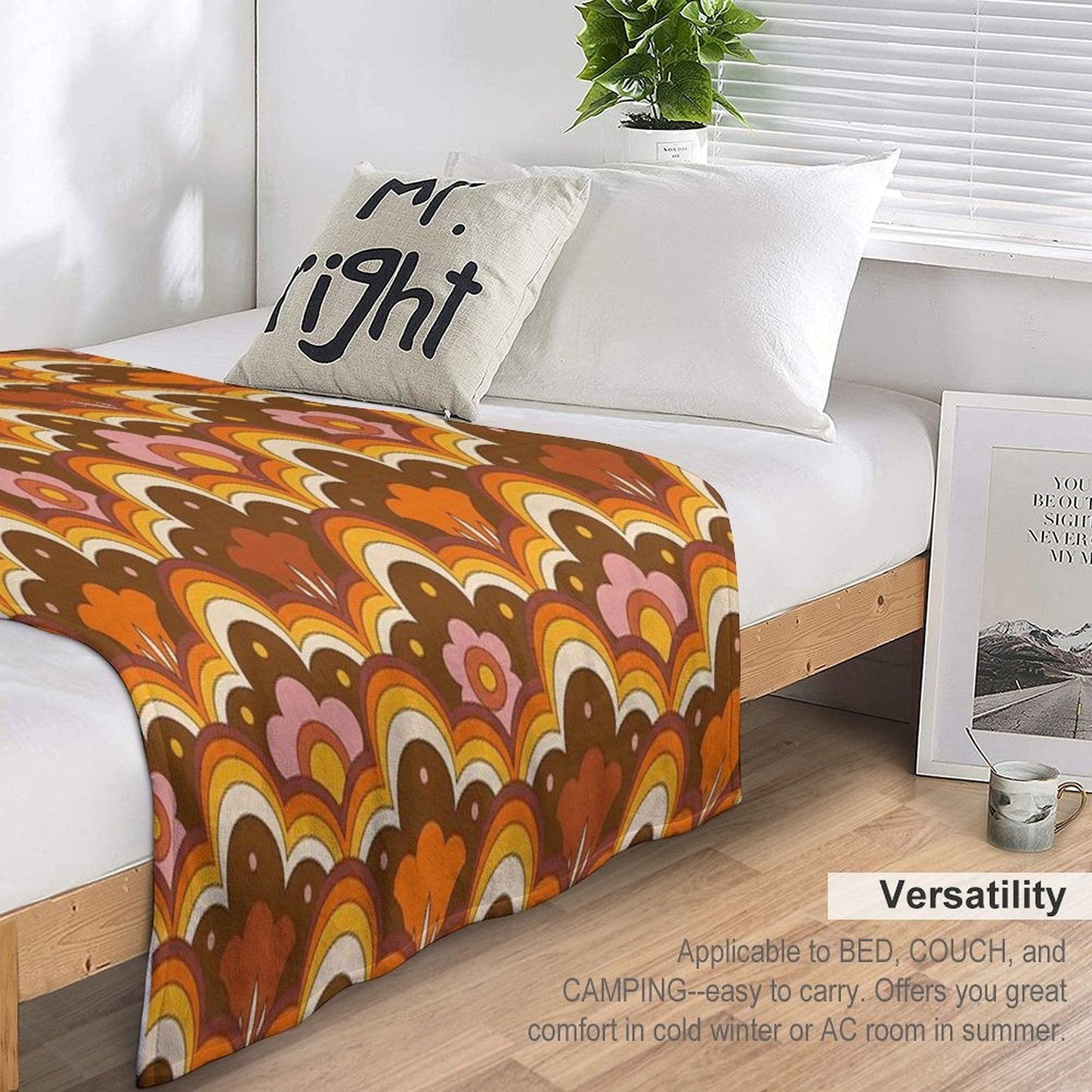 70s 60s Retro Psychedelic Flower Power, Floral Pattern Throw Blanket