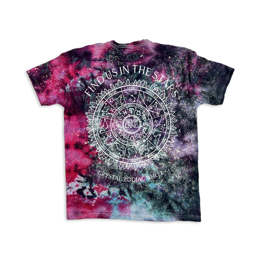 Cosmic Cycle Zodiac Calendar-Unisex Tie dye T-shirt- Infused with Labradorite