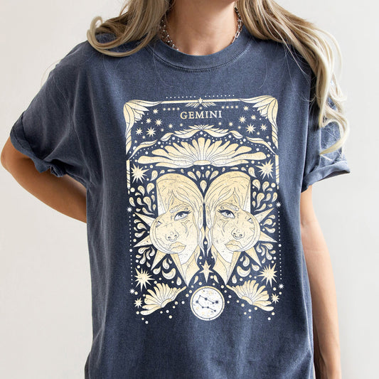 Gemini Celestial Zodiac Comfort Colors Tees, Horoscope, Astrology