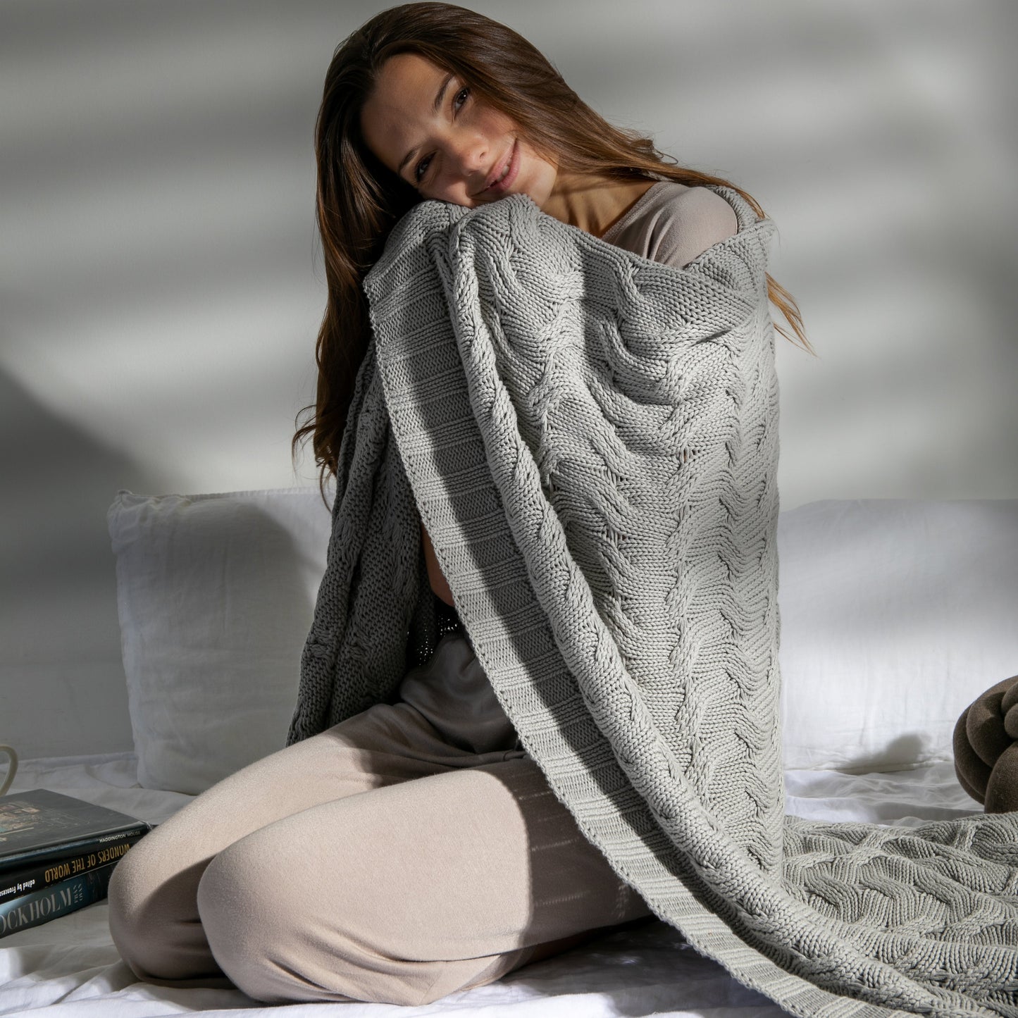 Chunky Cable Organic Cotton Throw Blanket