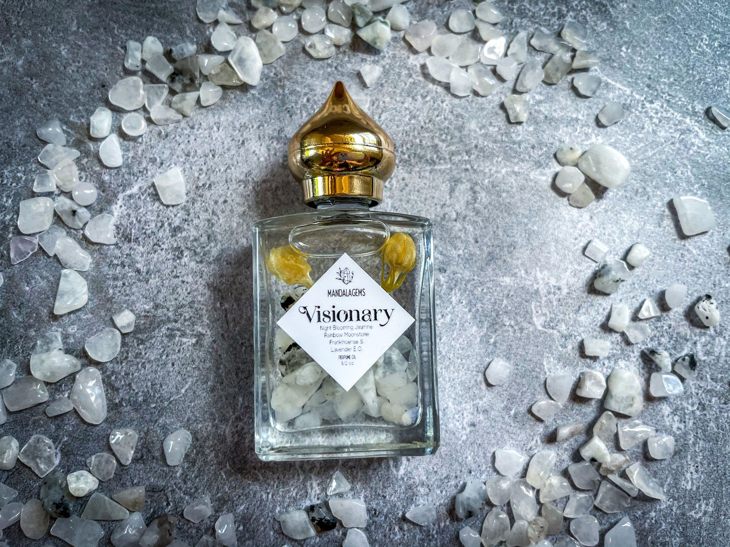 JASMINE Perfume Oil with Rainbow MOONSTONE crystals