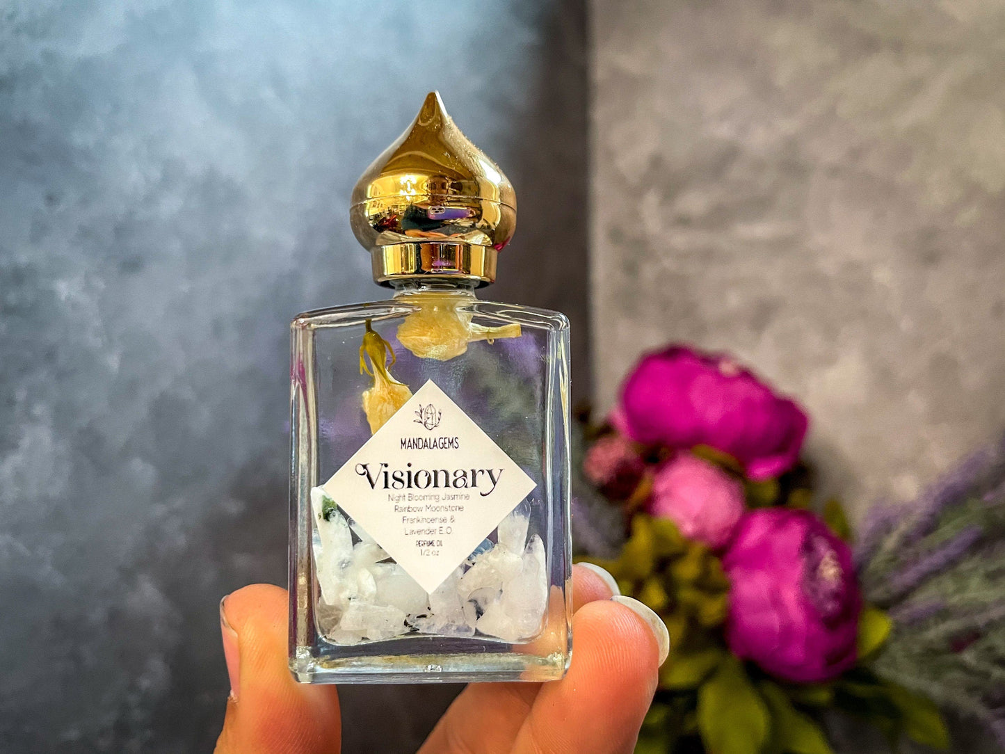 JASMINE Perfume Oil with Rainbow MOONSTONE crystals