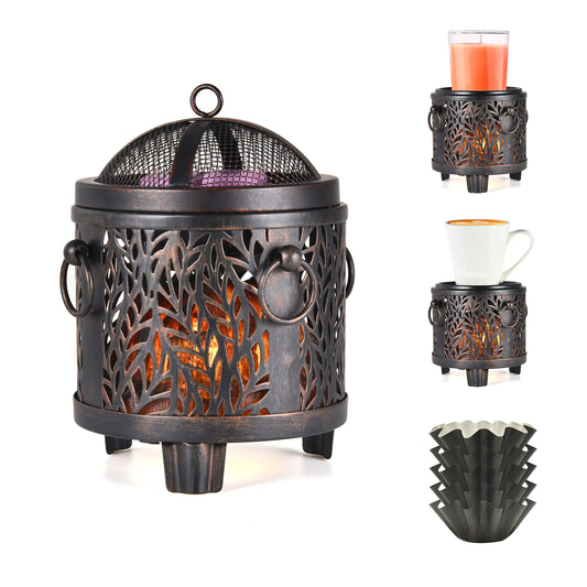 ORJG Campfire Wax Warmer4-in-1 Metal Electric Wax melt WarmerVintage Country Style Aromatherapy Burner for perfumesHome DecorGifts (Leaves)