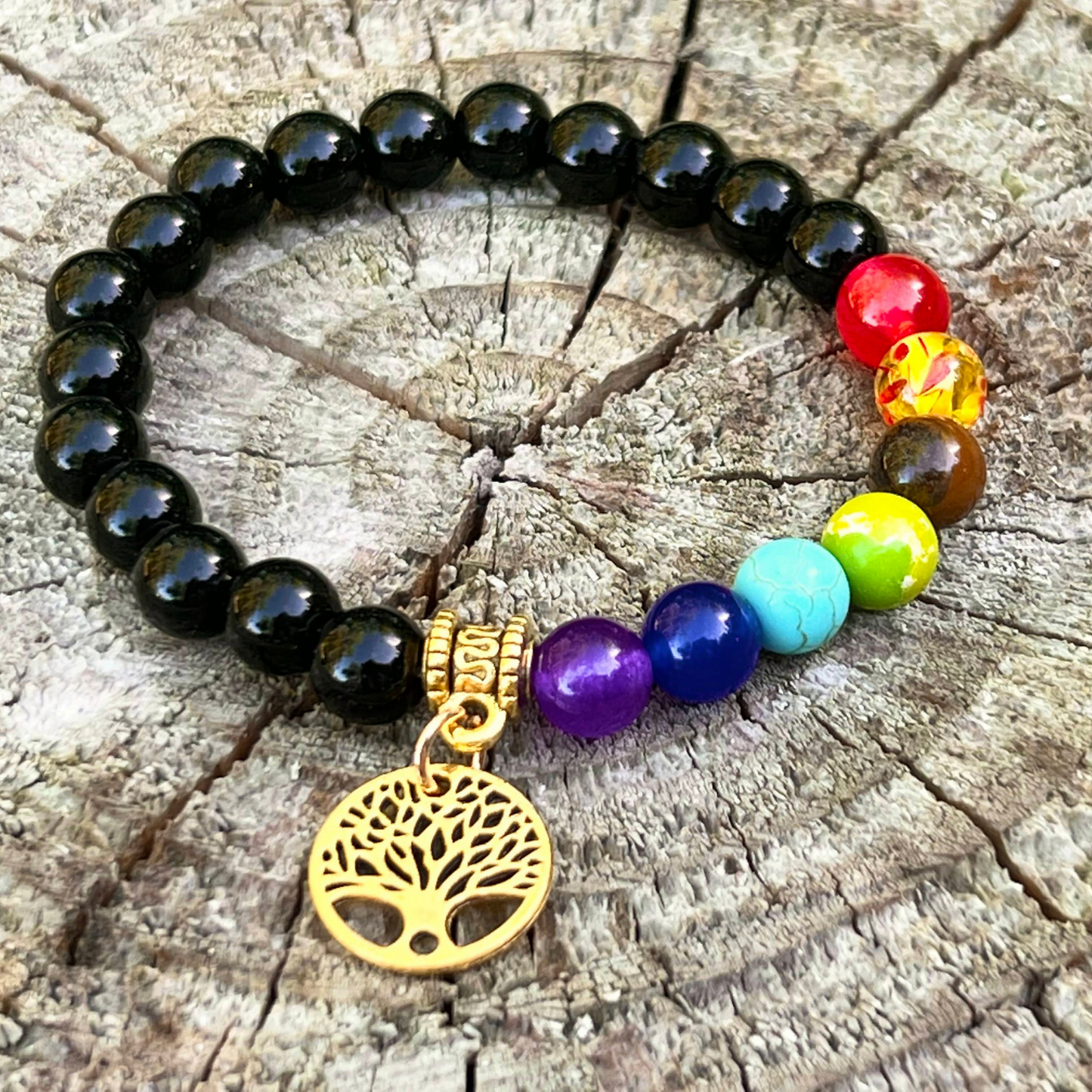 7 Chakra Prosperity Bracelet With Obsidian