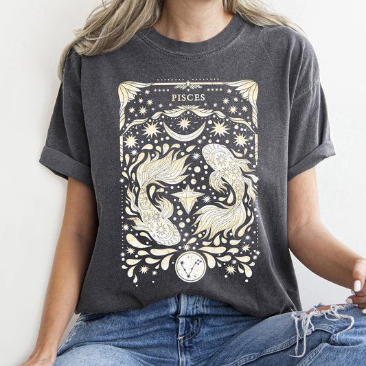 Pisces Celestial Zodiac Comfort Colors Tees, Horoscope, Astrology