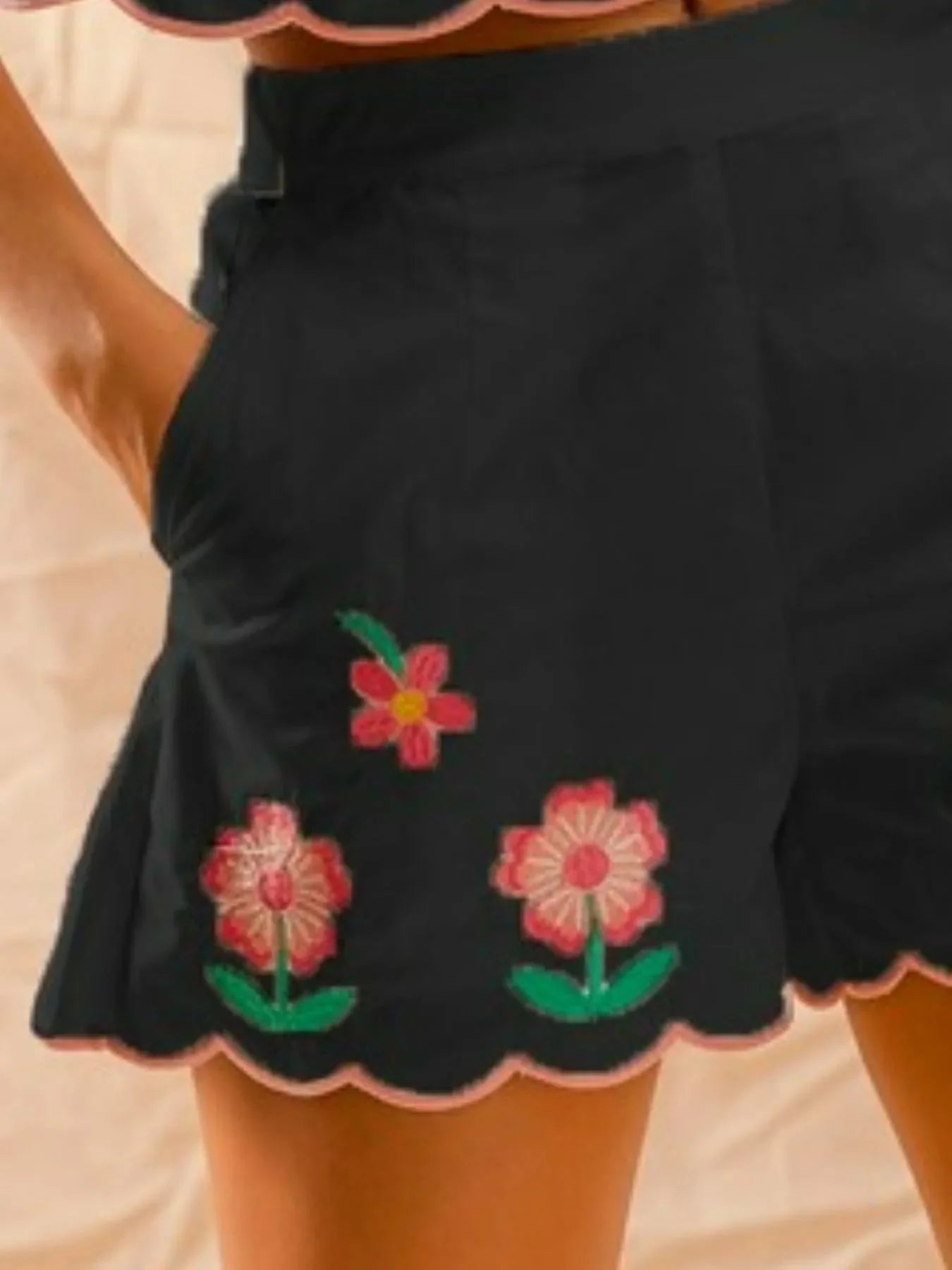 SO ME Flower Embroidered Tank Top and Shorts Set