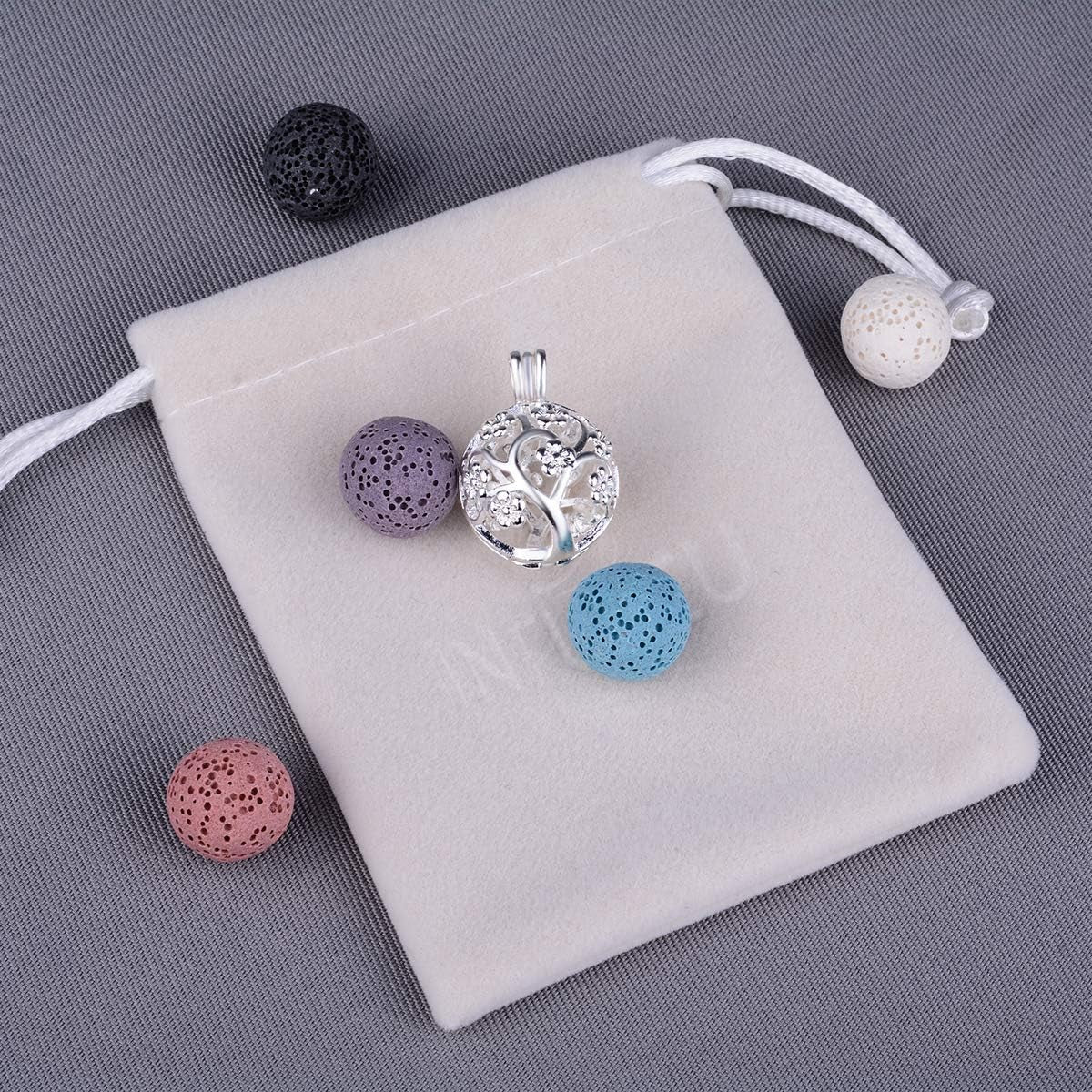Sakura Tree Aromatherapy Necklace, Essential Oils Diffuser Locket Pendant with 7 PCS Lava Rock Stones and 24" Link Chain