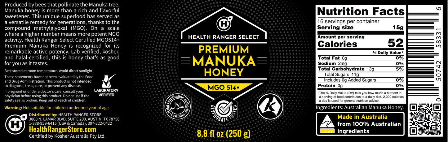 Premium Manuka Honey MGO 514+ (15+ NPA) 8.8 fl oz (250g)