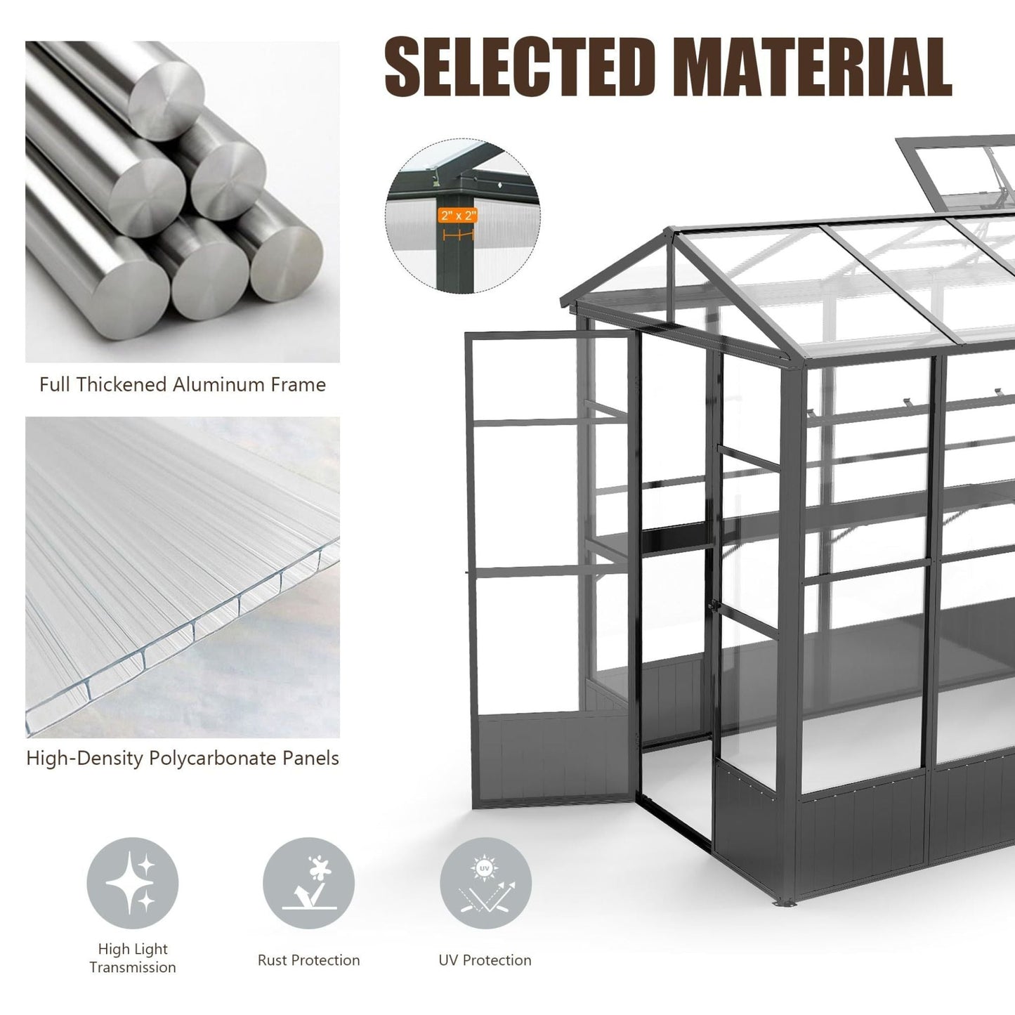 [06X08FT] Heavy Duty Outdoor Polycarbonate Greenhouse With Fully Automatic Temperature Control Vent (SAK51892)