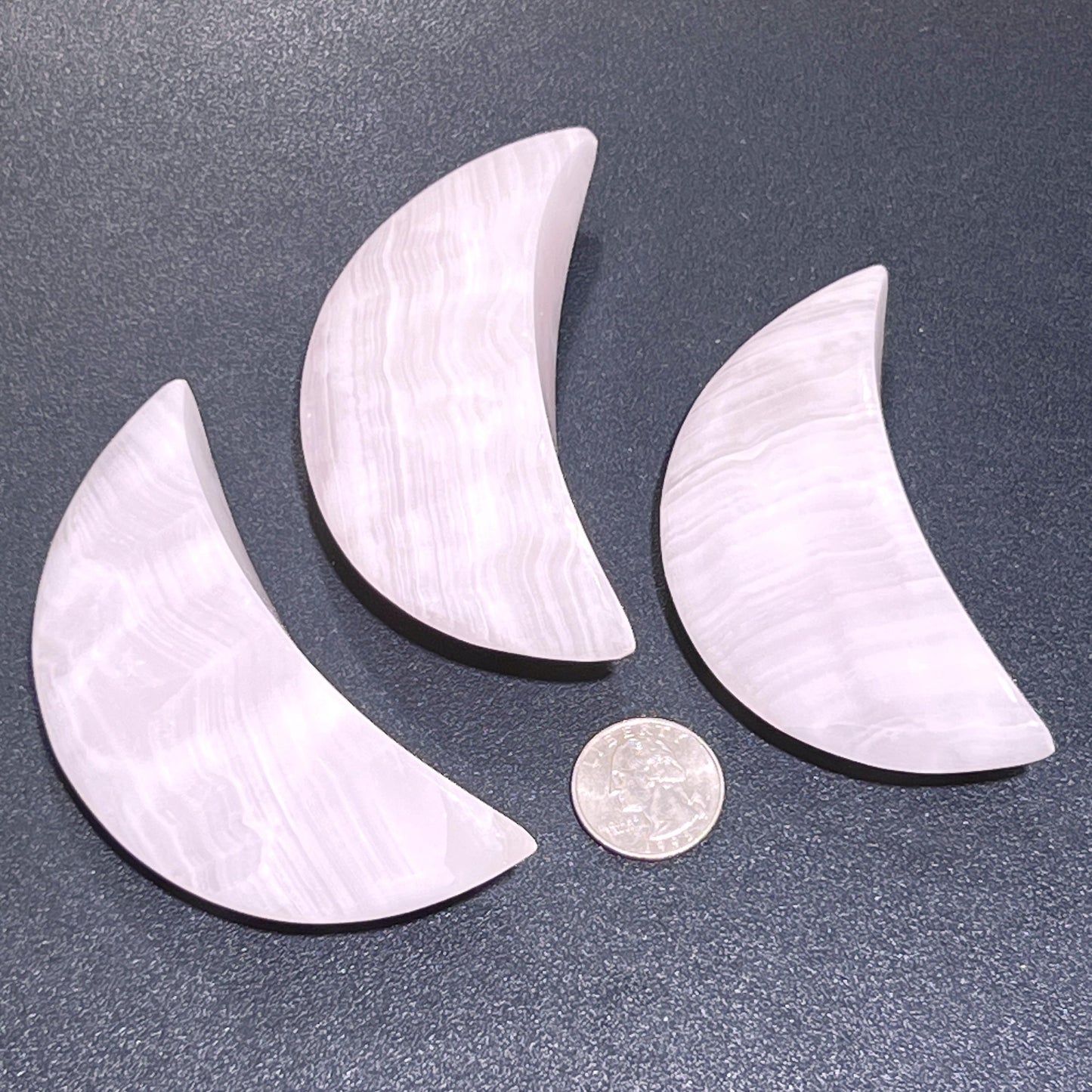 Pink Mangano Calcite Crystal Crescent Moon Carving (UV Reactive)