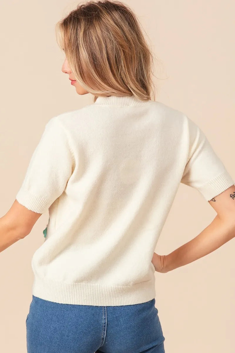 Crochet Flower Patch Sweater Top
