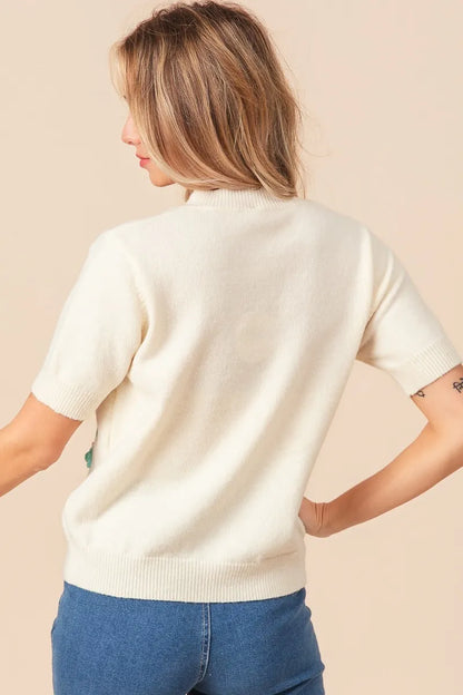 Crochet Flower Patch Sweater Top
