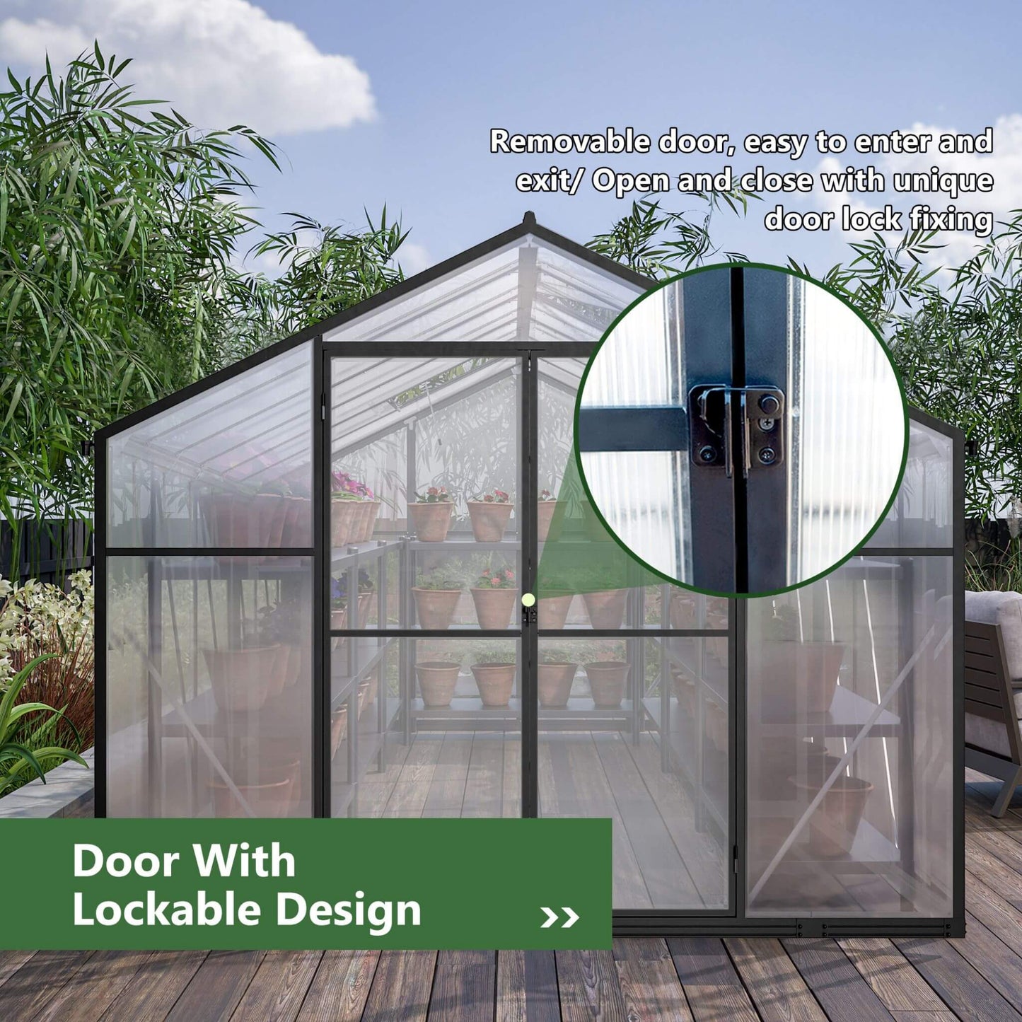 [08X12FT] Large Outdoor Heavy Duty Polycarbonate Walk-In Greenhouse With Double Swing Doors And Two Ventilation Windows (SAK73651)