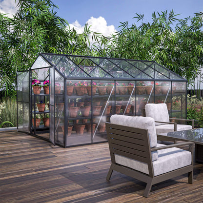 [08X12FT] Large Outdoor Heavy Duty Polycarbonate Walk-In Greenhouse With Double Swing Doors And Two Ventilation Windows (SAK73651)