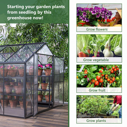 [08X12FT] Large Outdoor Heavy Duty Polycarbonate Walk-In Greenhouse With Double Swing Doors And Two Ventilation Windows (SAK73651)