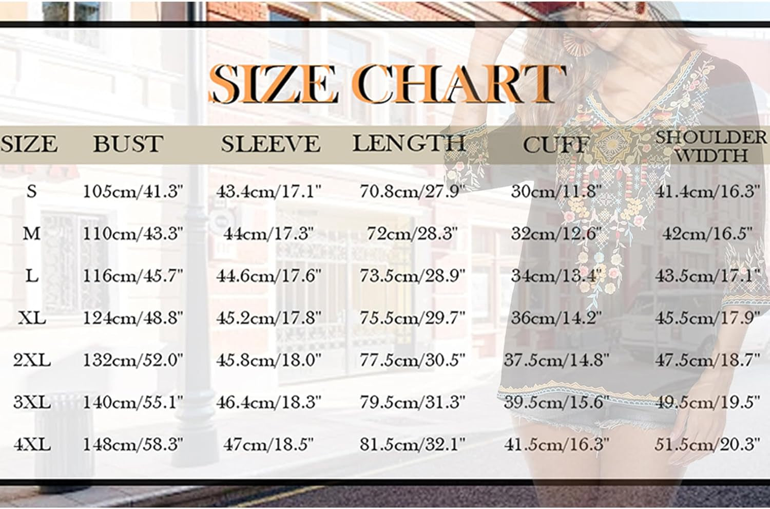 Mexican Embroidered Shirts for Women Bohemian Tops Peasant 3/4 Sleeve V Neck Shirt Tunic Blouses