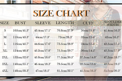 Mexican Embroidered Shirts for Women Bohemian Tops Peasant 3/4 Sleeve V Neck Shirt Tunic Blouses