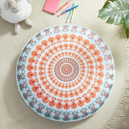 Boho Large round Floor Pillow, Oversized Mandala Meditation Pillows for Adults, Cozy Big Seating Cushion for Kids Teepee Reading Nook Playroom, Insert with Cover, Coral, 32 Inch Diameter