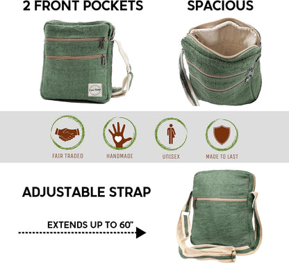 Multi Pocket Crossbody Bag Purse Made from Pure Hemp