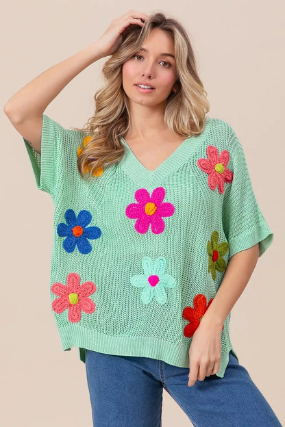 Flower Patches Dolman Sleeve Lightweight Sweater