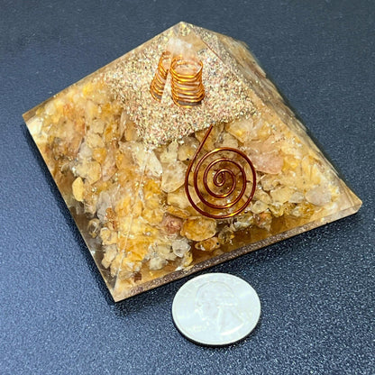 Golden Yellow Quartz Crystal Resin Pyramid Gemstone Decor Carving Bulk