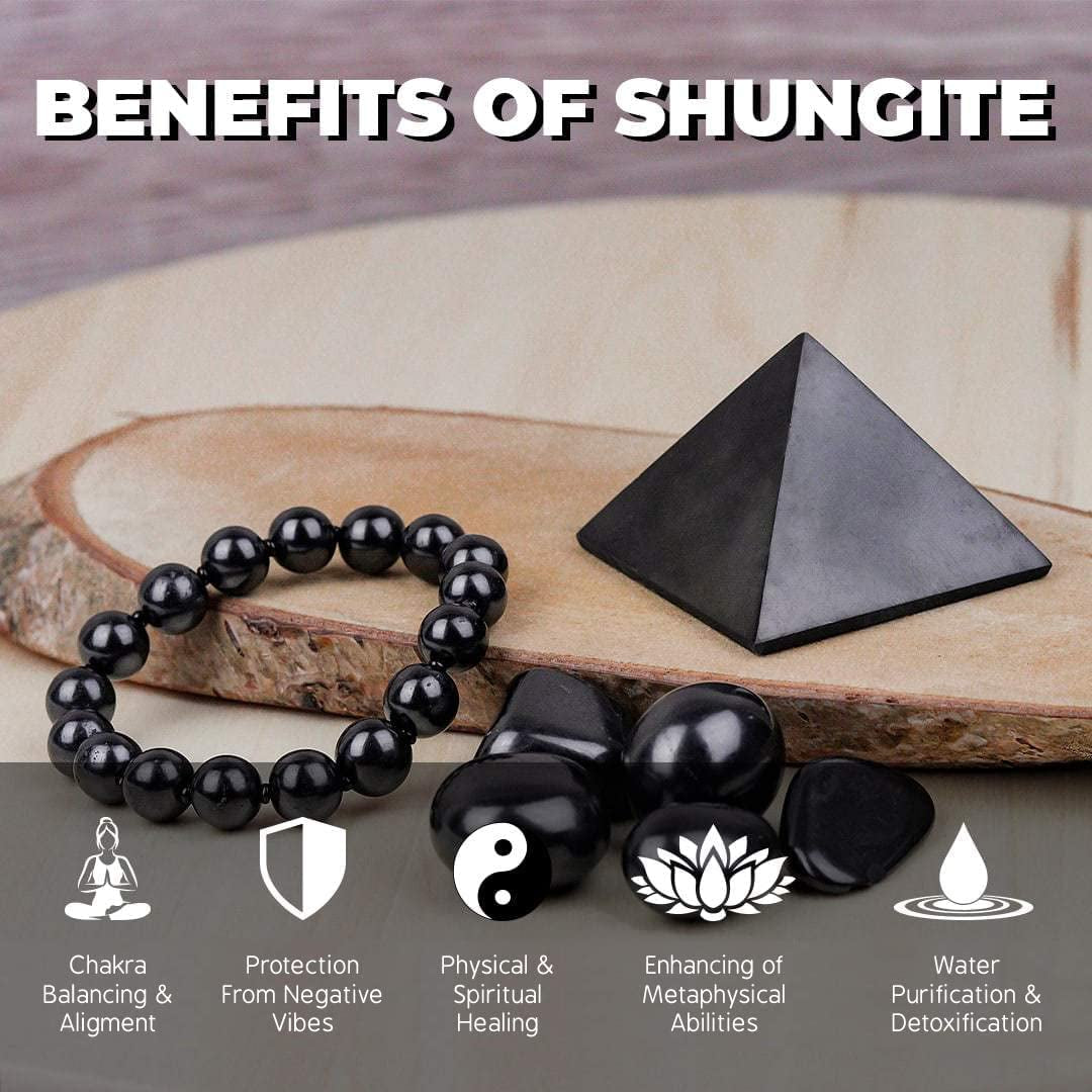 Shungite Crystal Necklace Pendant Set - Spiritual Jewellery & Chakra Necklace - Trendy Jewellery Healing Crystals Black Necklace for Negative Energy Protection