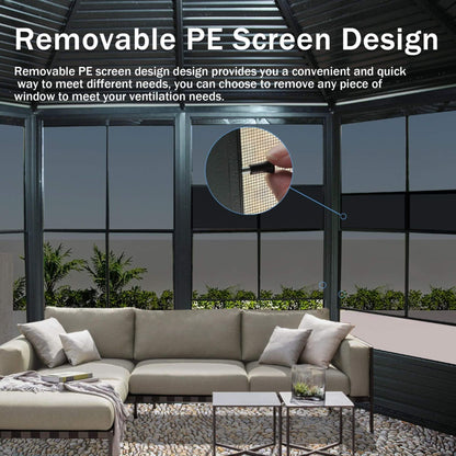 [12X12FT] Large Octagonal Sunroom Solarium With Lockable Sliding Doors And Galvanized Steel Sloping Roof (SAK47843)