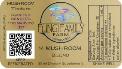 14 Mushroom Blend Tincture – Dual + Ultrasonic Extract for Full-Spectrum Wellness