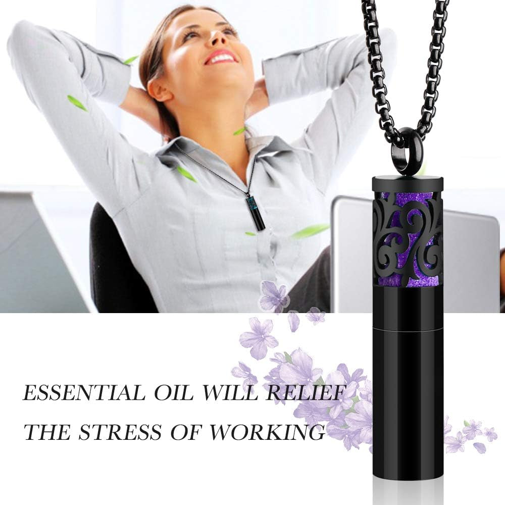 Essential Oil Necklaces for Women/Men, Diffuser Necklace 316L Stainless Steel, Diffuser Pendant for Men with 10 Felt Pads, Aromatherapy Necklace Gift Set for Birthday, Christmas