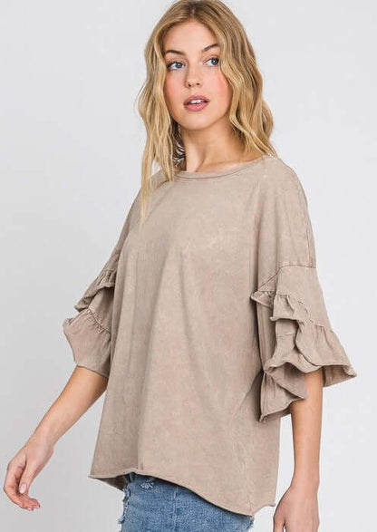 Tulip Sleeve Mineral Washed Tee Made in USA