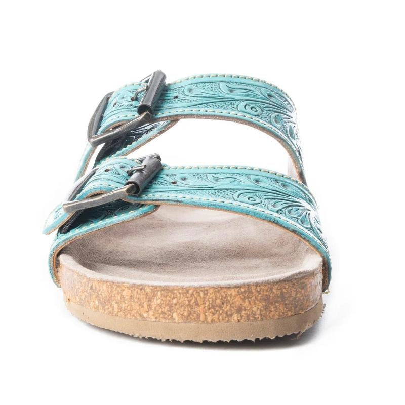 Turquoise Wildflower Wanderer Leather Tooled Sandals