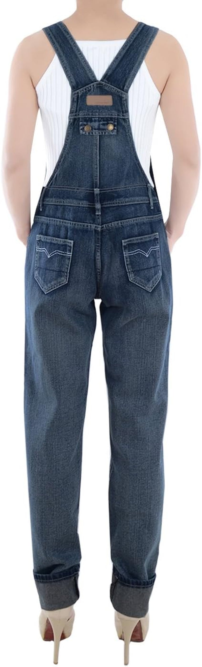 Womens Vintage Wash Straight Leg Denim Overalls with Pocket Bib
