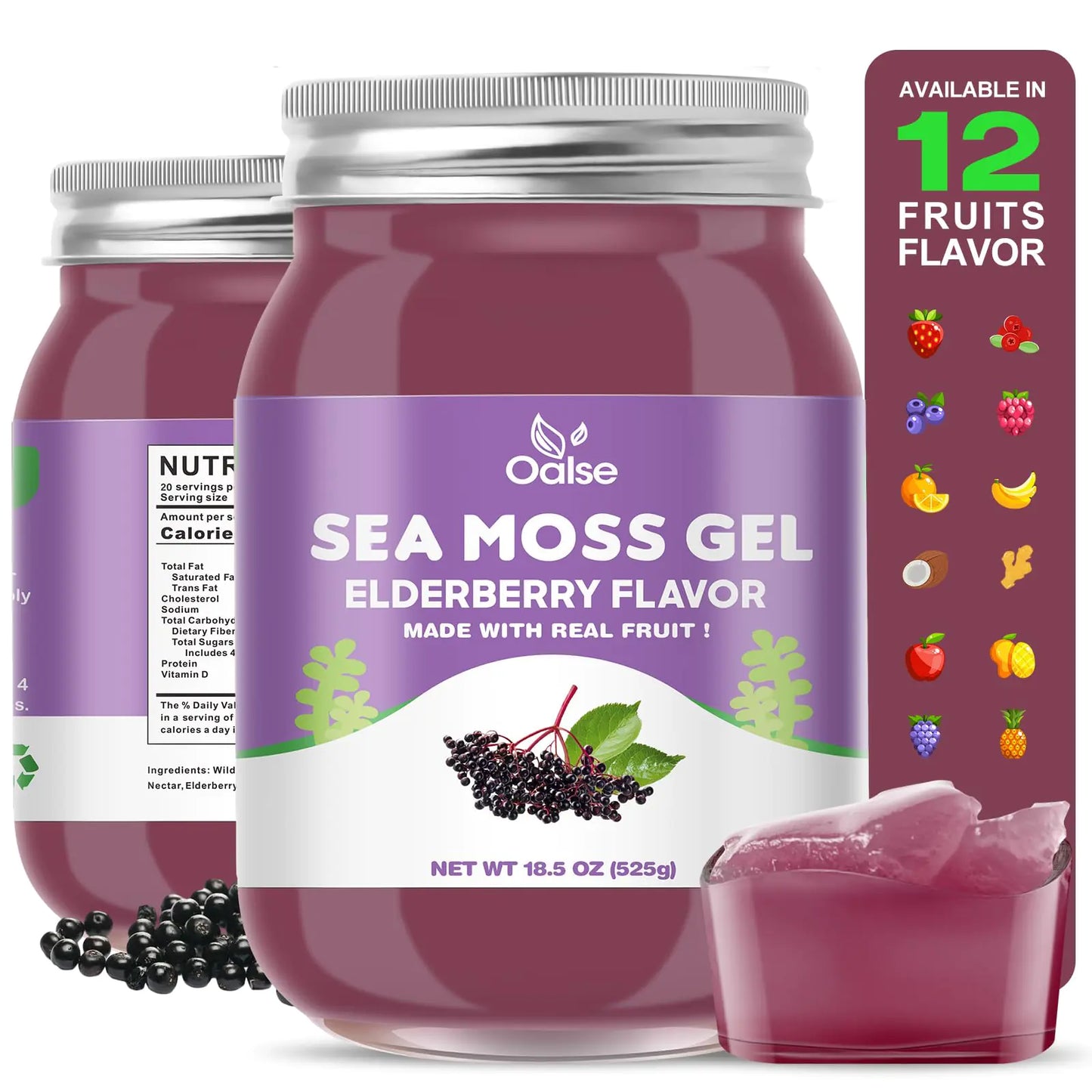 OALSE Sea Moss Gel Organic Dietary Supplement- Wildcrafted Irish Sea Moss Gel Elderberry for Overall Health and Immune Support18.5 Ounce Seamoss Gel