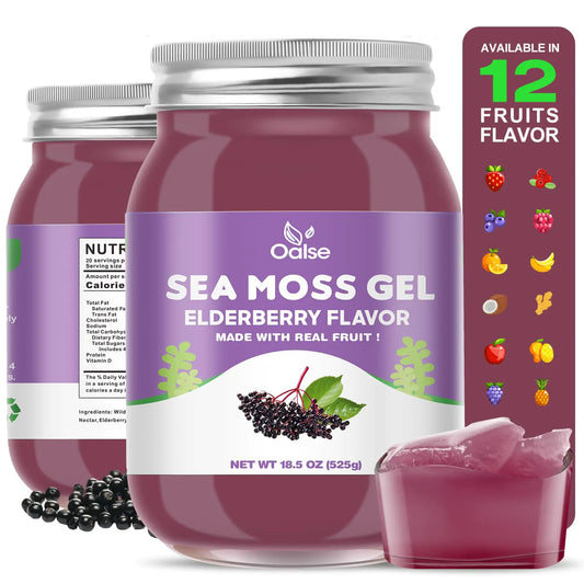 OALSE Sea Moss Gel Organic Dietary Supplement- Wildcrafted Irish Sea Moss Gel Elderberry for Overall Health and Immune Support18.5 Ounce Seamoss Gel