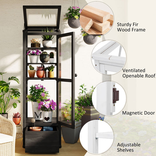 62.4inch Height Wood Garden Greenhouse Balcony Portable Mini Cold