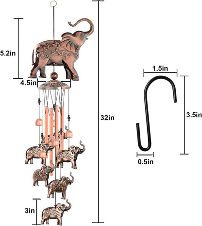 Elephant Wind Chimes, Elephant Room Decor Garden Decor Patio Decorations with S Hook Gifts for Mom Women Grandma Friends Mother