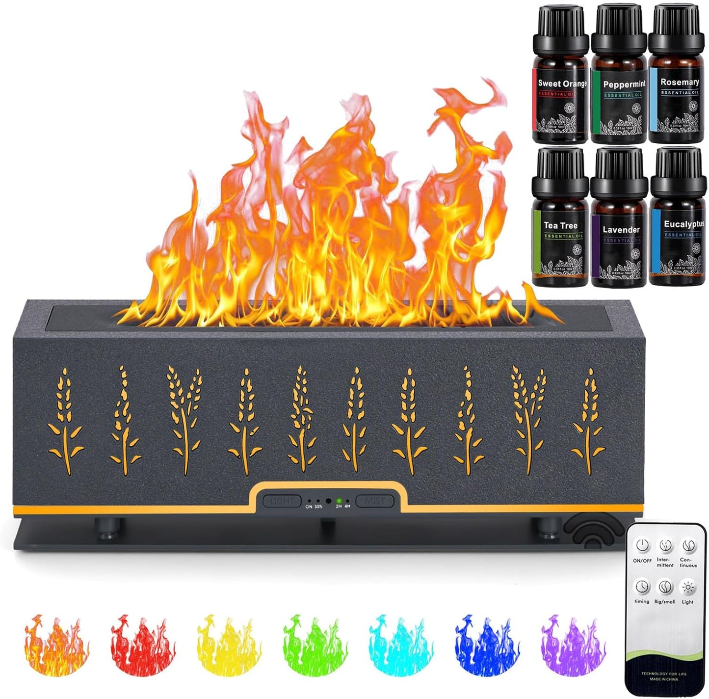 7 Colors Essential Oil Diffuser with 6 Essential Oils Gift Set, 200ML Colorful Flame Aroma Diffuser Aroma 360 Diffuser for Home, Large Room, Bedroom, Office (Gray Set)