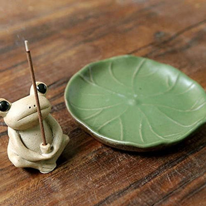 Cute Frog Incense Burner Incense Holder with Lotus Leaf Tray.