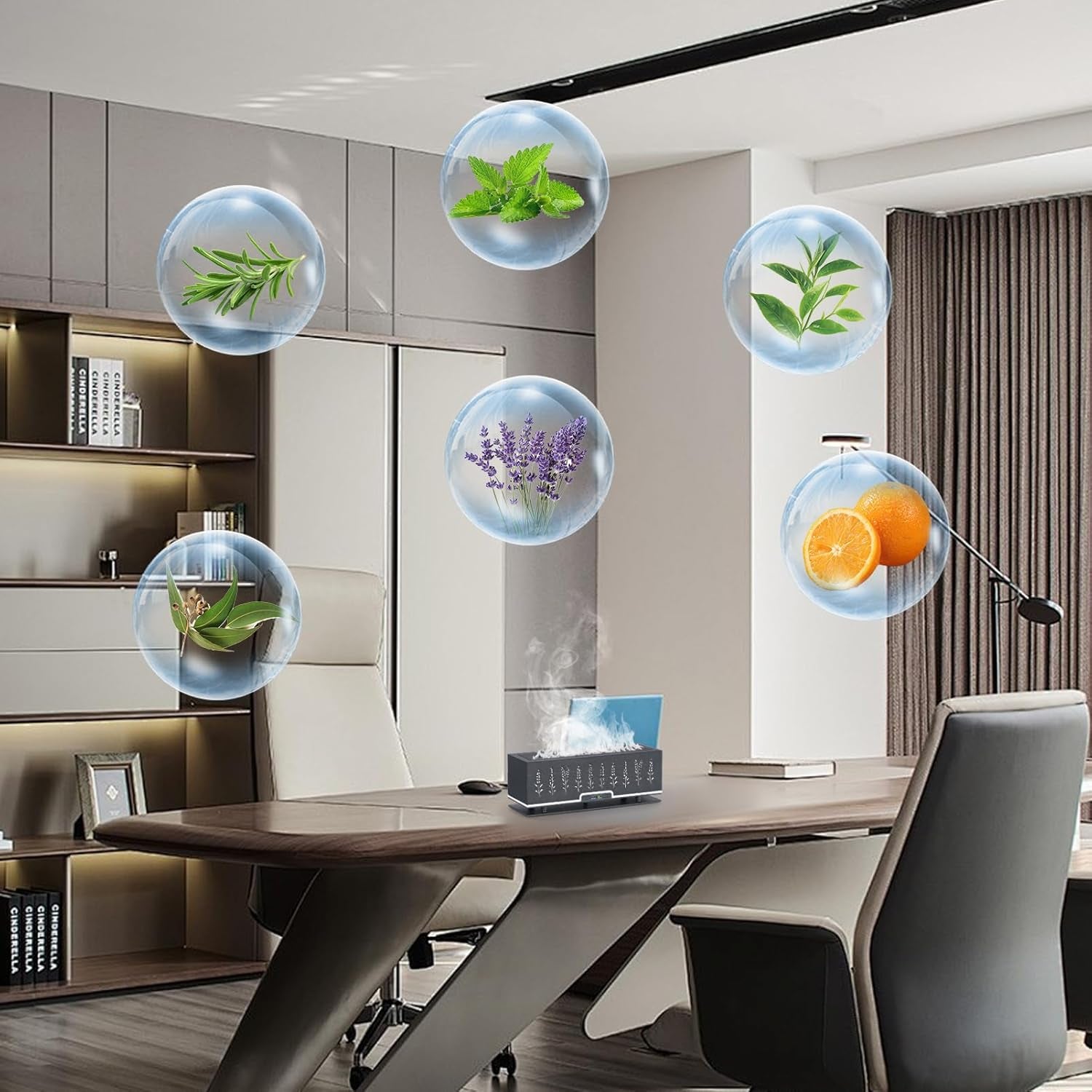 7 Colors Essential Oil Diffuser with 6 Essential Oils Gift Set, 200ML Colorful Flame Aroma Diffuser Aroma 360 Diffuser for Home, Large Room, Bedroom, Office (Gray Set)