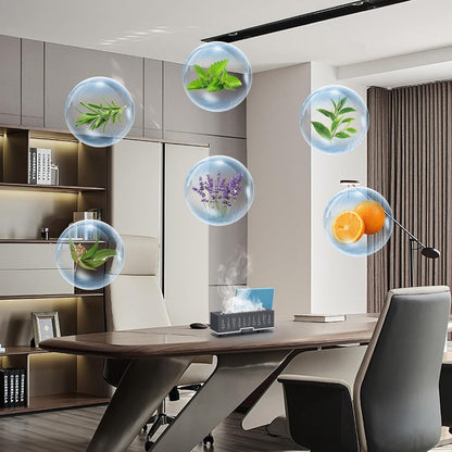 7 Colors Essential Oil Diffuser with 6 Essential Oils Gift Set, 200ML Colorful Flame Aroma Diffuser Aroma 360 Diffuser for Home, Large Room, Bedroom, Office (Gray Set)