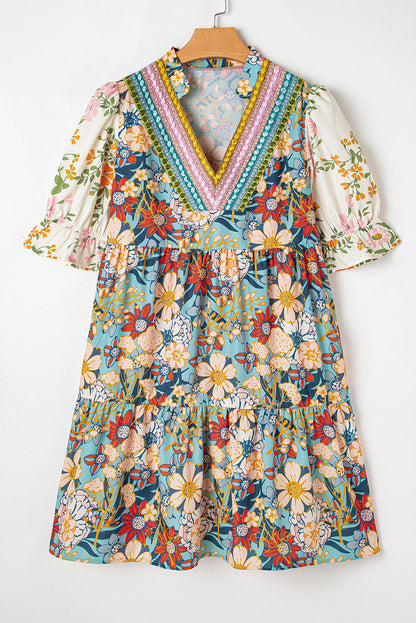 Livia Boho Floral Crochet V Neck Dress