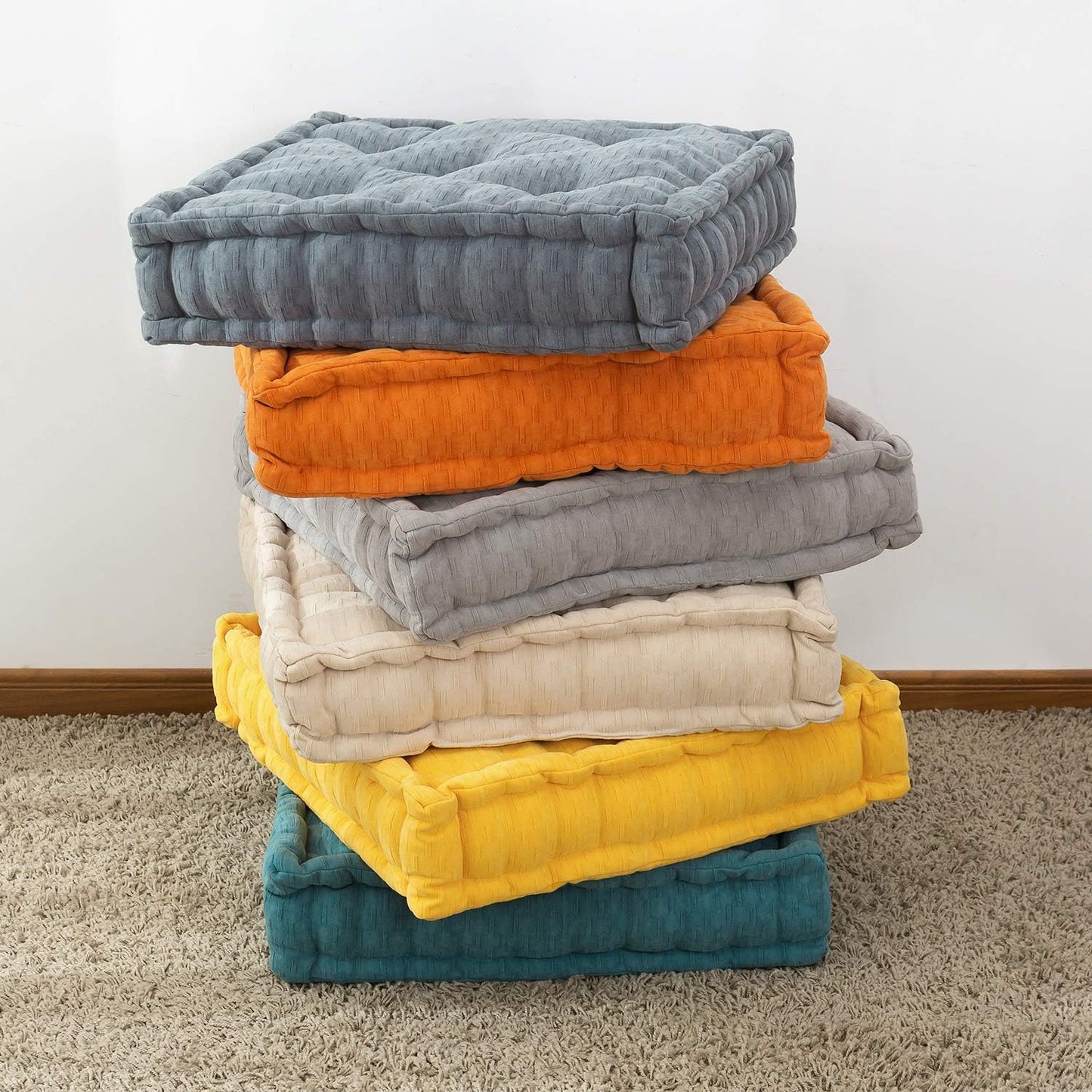 Floor Cushion Pouf, Square Floor Pillow Seating Chenille Meditation Cushion, Thick Tufted Pillows for Living Room Yoga Bedroom Sofa, Beige, 20"X20"X5.5"