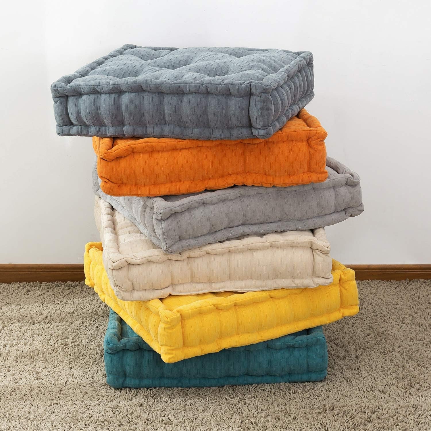 Floor Cushion Pouf, Square Floor Pillow Seating Chenille Meditation Cushion, Thick Tufted Pillows for Living Room Yoga Bedroom Sofa, Beige, 20"X20"X5.5"