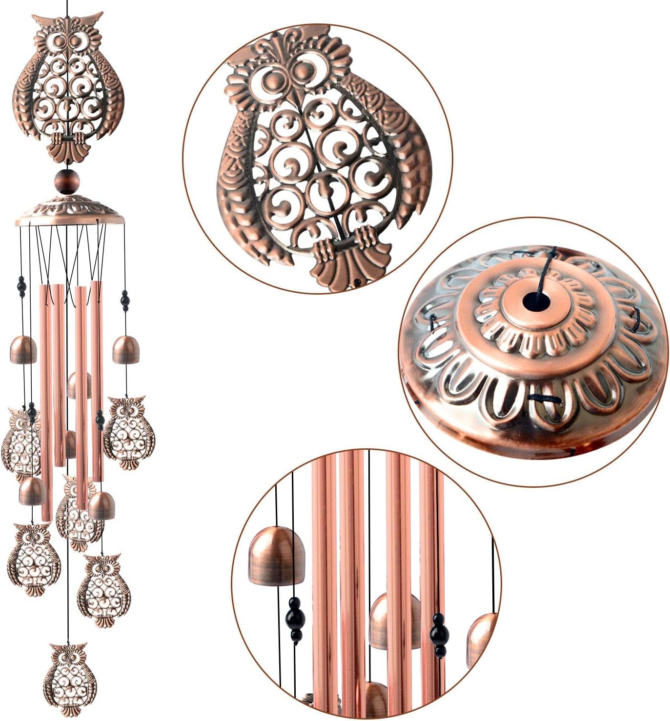 Copper Wind Chime, Owl Wind Chimes Outdoor, Garden Decor, Yard Decor, Memorial Wind Chime, Gifts for Women, Grandma