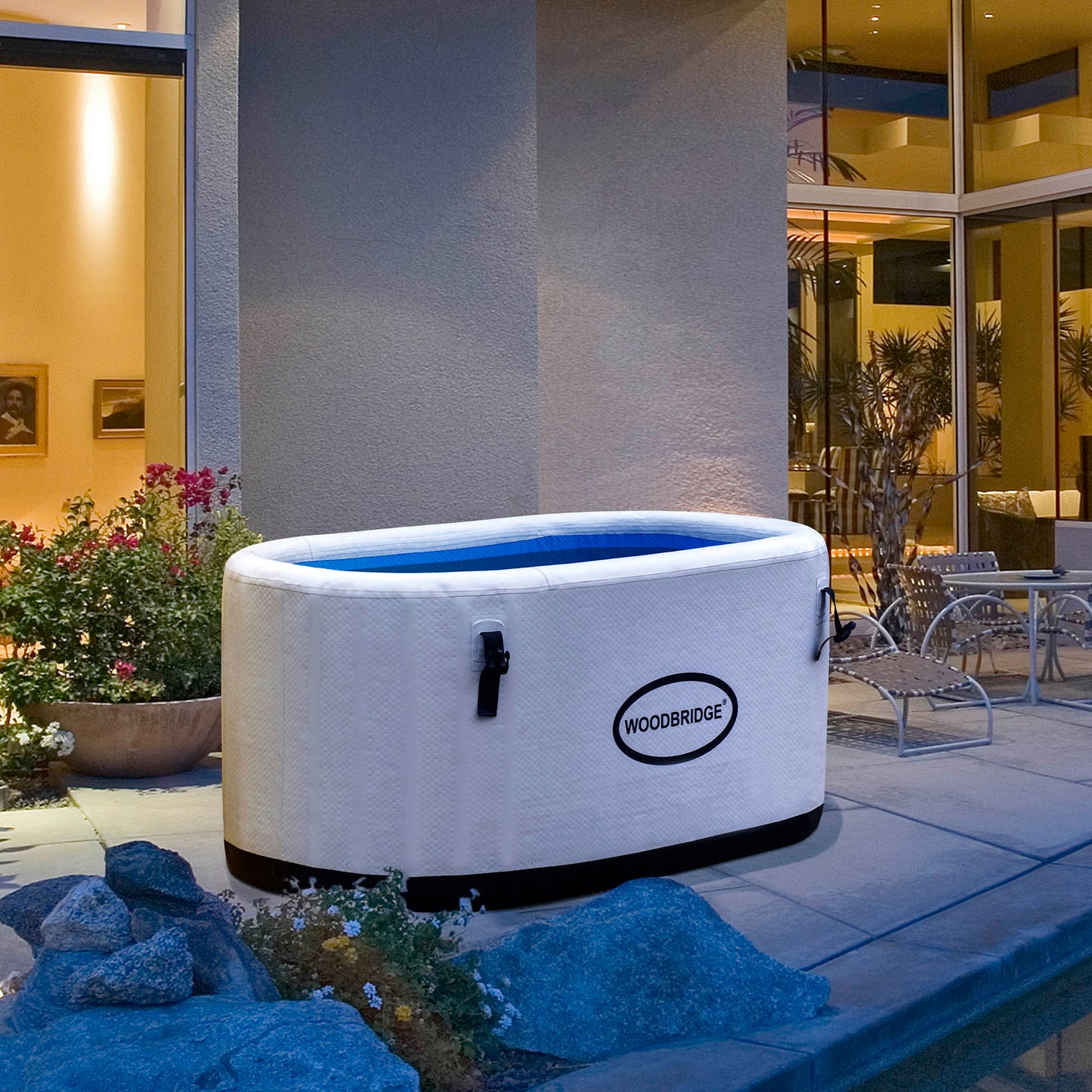 WOODBRIDGE Inflatable Oval Ice Bath Cold Plunge Tub with PVC Insulated Lid, Hand Pump and Repair Kit Included, Anti-Slid Bottom