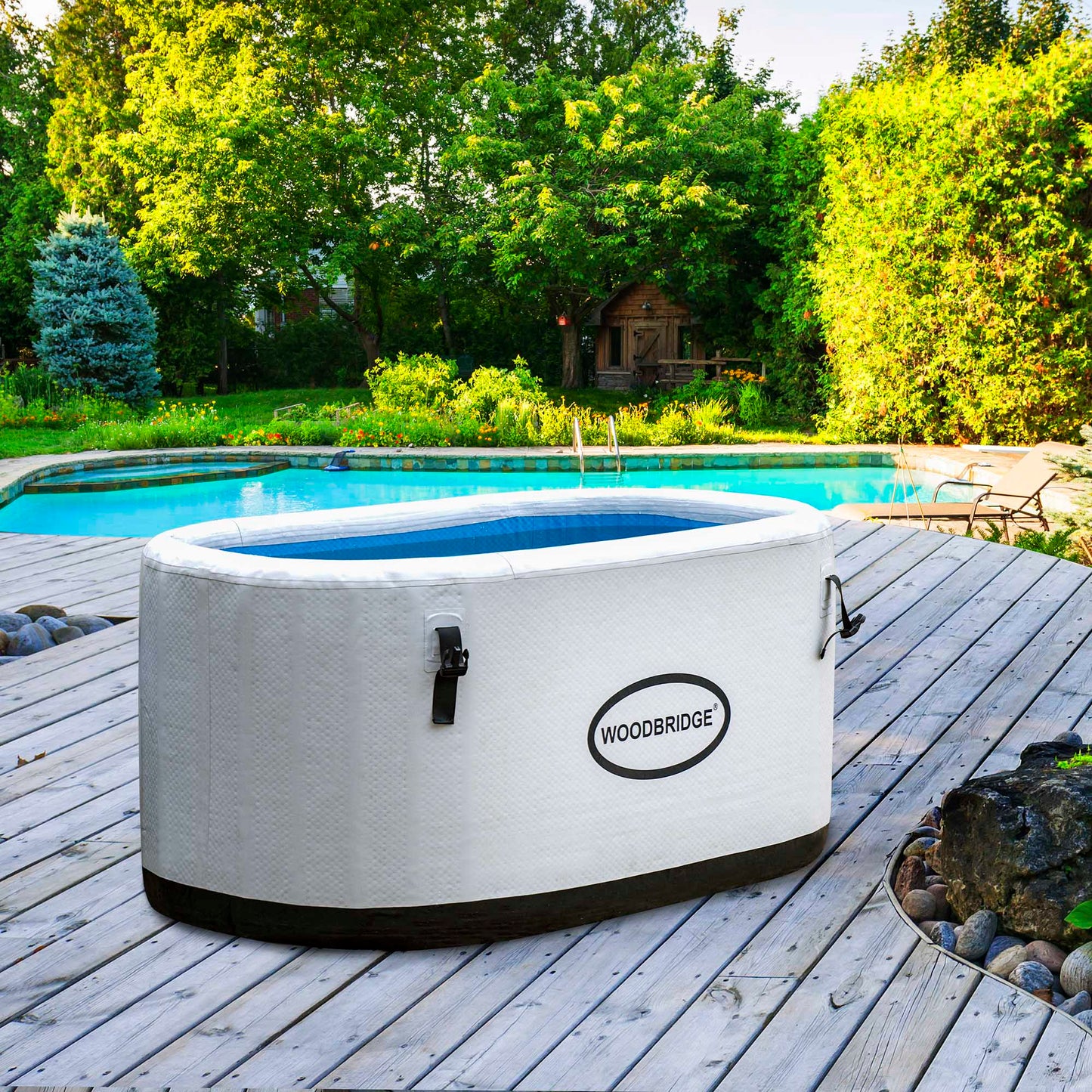 WOODBRIDGE Inflatable Oval Ice Bath Cold Plunge Tub with PVC Insulated Lid, Hand Pump and Repair Kit Included, Anti-Slid Bottom