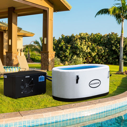 WOODBRIDGE Inflatable Cold Plunge Tub with 1 HP Cooling and Heating Chiller,Filter circulation system, PVC Insulated Lid, Hand Pump and Repair Kit Included, Anti-Slid Bottom