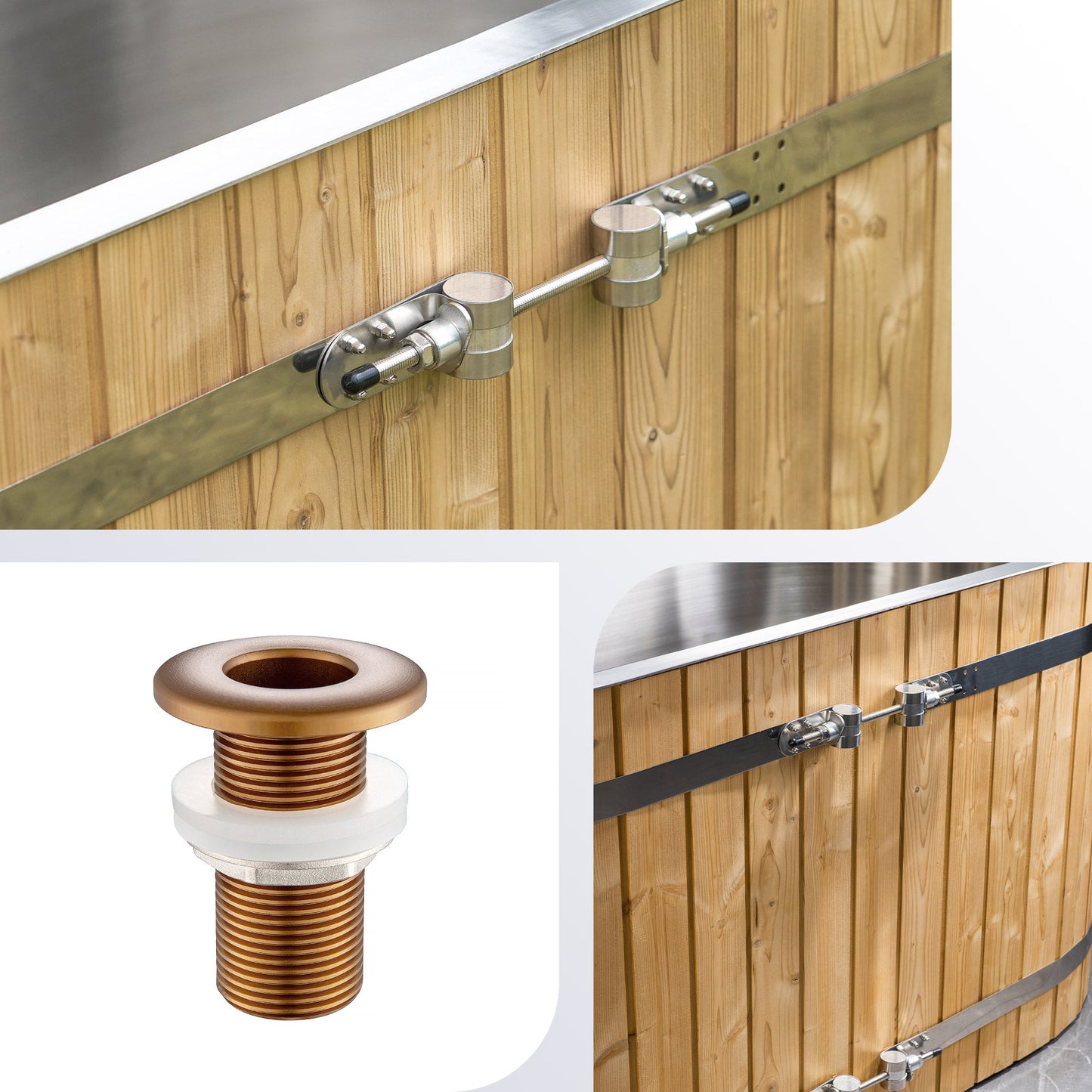 WOODBRIDGE 59" Luxury Cold Plunge Ice Tub with Chiller and Heater, Stainless Steel Liner, Ozone sanitation, Filter circulation system, Insulated Tub Lid, Wood Stool, Wood seat and Chrome Pop-Up Drain